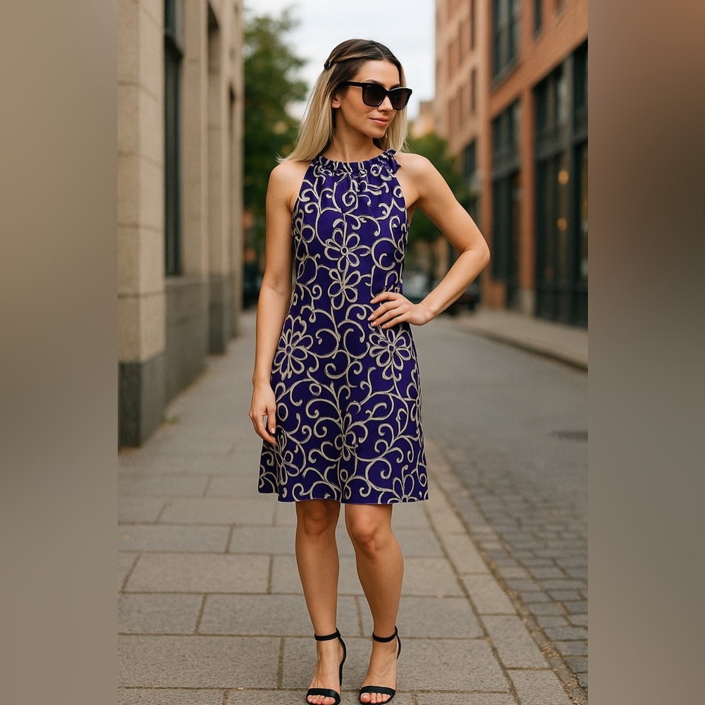 INC‎ International Concepts Elegant Purple and Cream Backless Dress